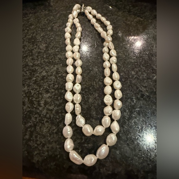 Jewelry - Double Strand of Brocade Freshwater Pearls Hand knotted Necklace Length 8”